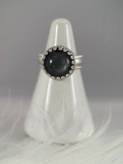 Round Gray Moonstone Solitaire Ring