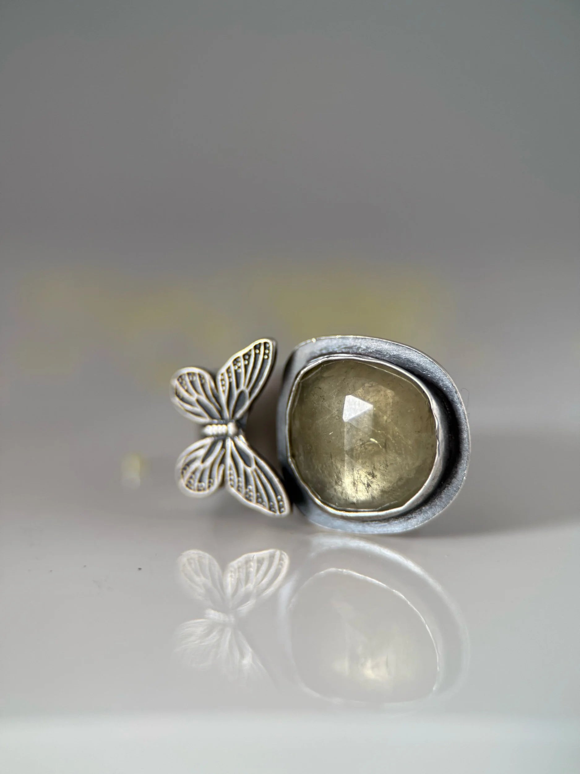 Pale Yellow Tourmaline Adjustable Butterfly Ring