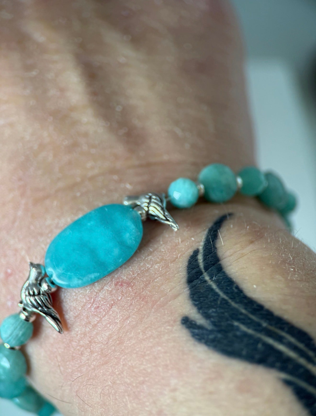 Medium Bird and Amazonite Bracelet and Earrings Set