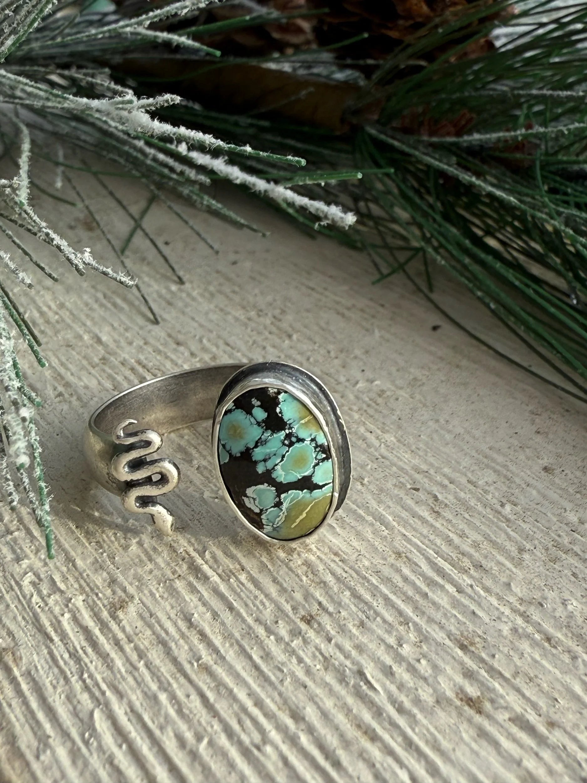 Giraffe Turquoise and Snake Adjustable Ring