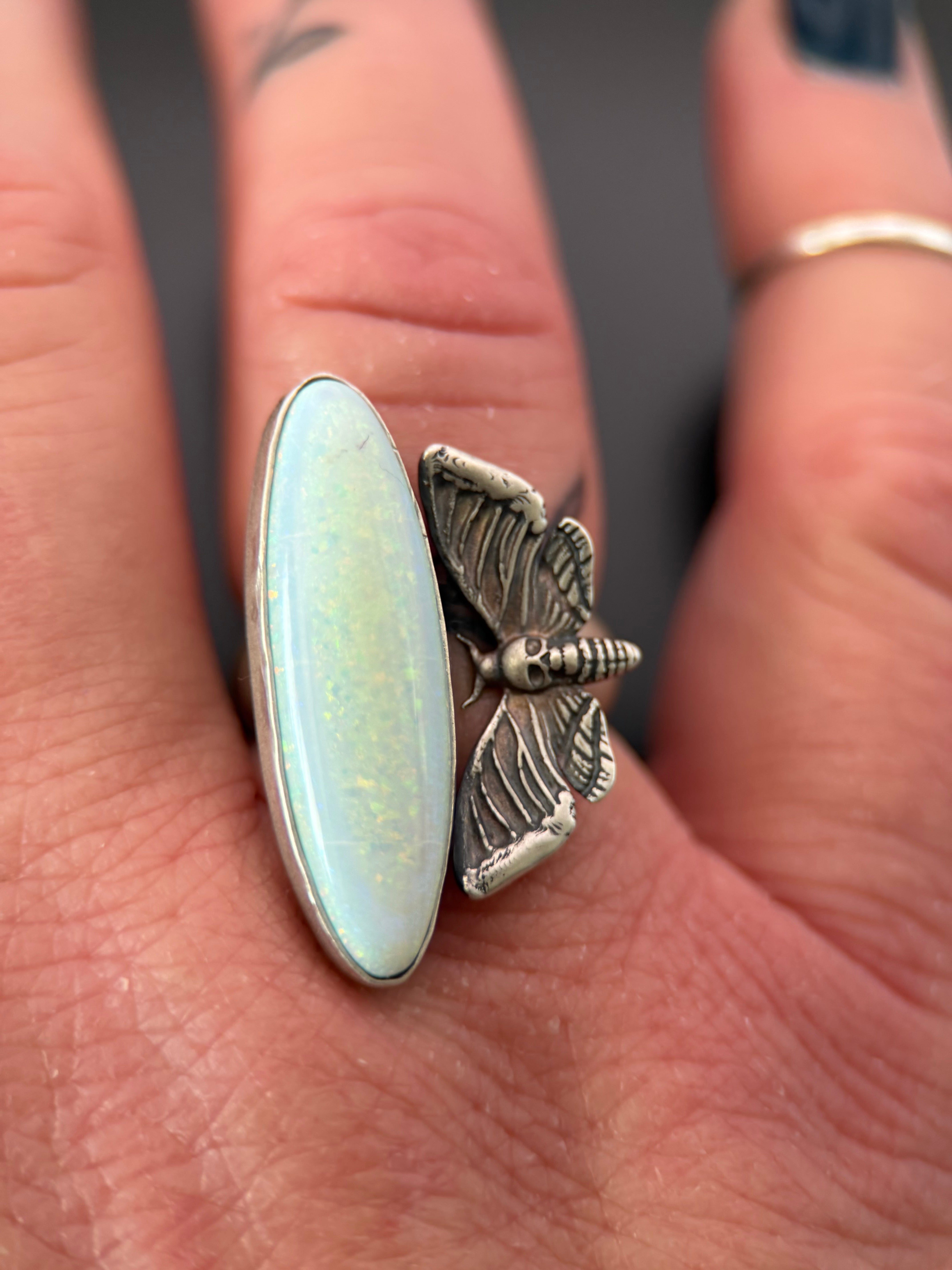 Monarch Opal Death Moth Adjustable Ring