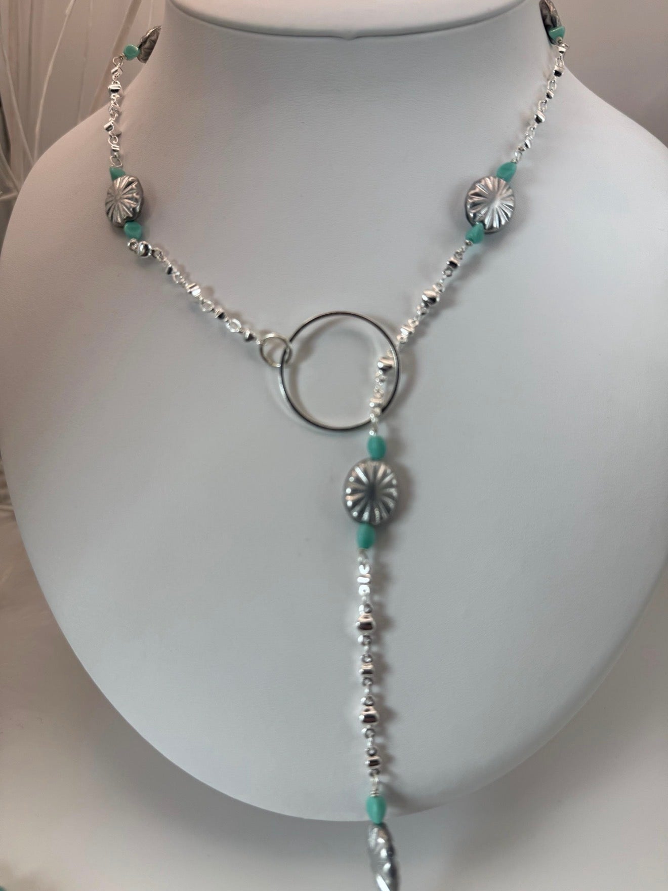 Lariat Czech Glass and Silver Necklace