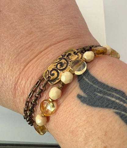 Medium Citrine and Czech Glass Bracelet and Earrings Set