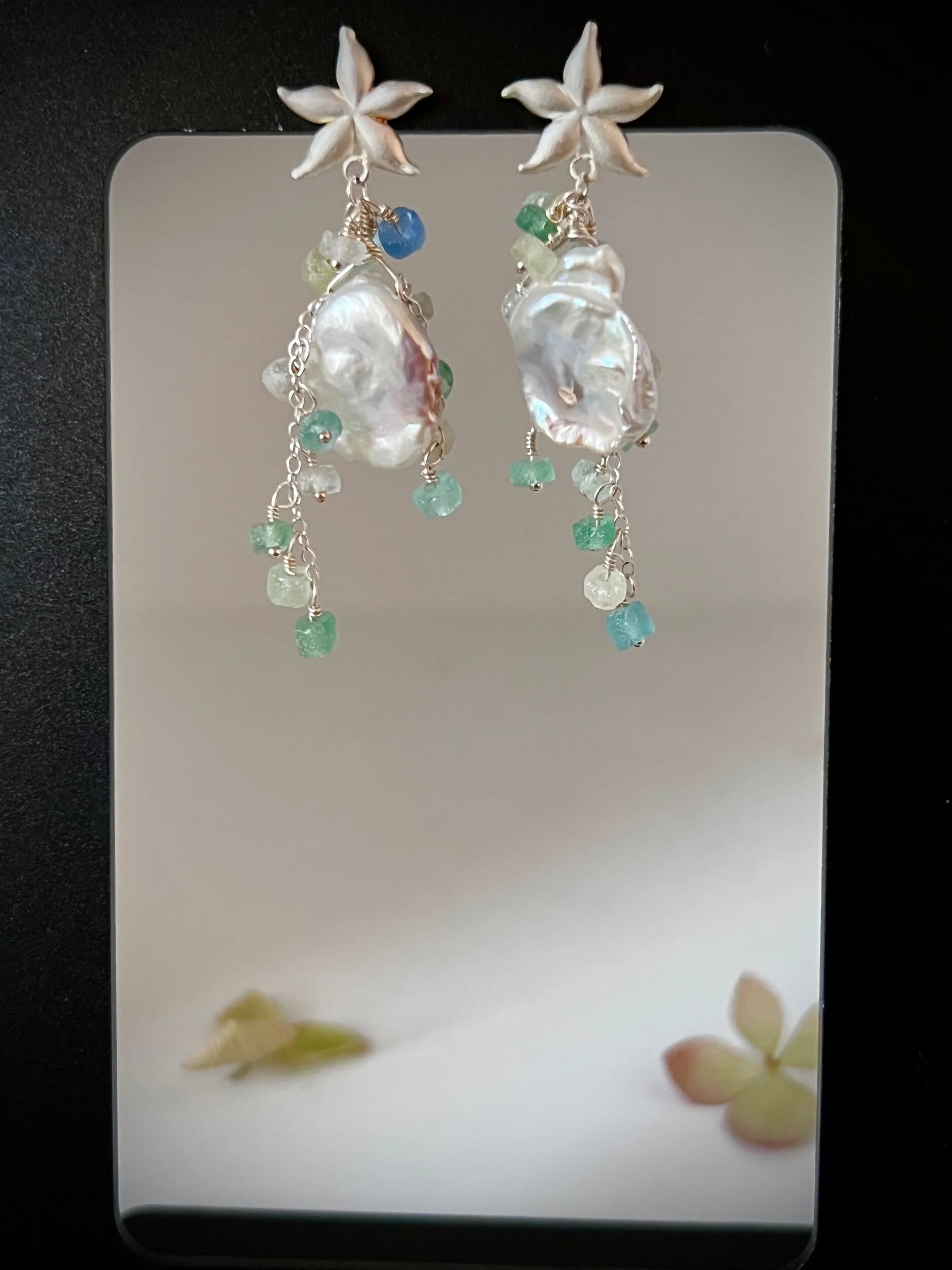 Ancient Roman Glass and Keshi Pearl Earrings