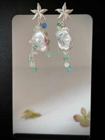 Ancient Roman Glass and Keshi Pearl Earrings