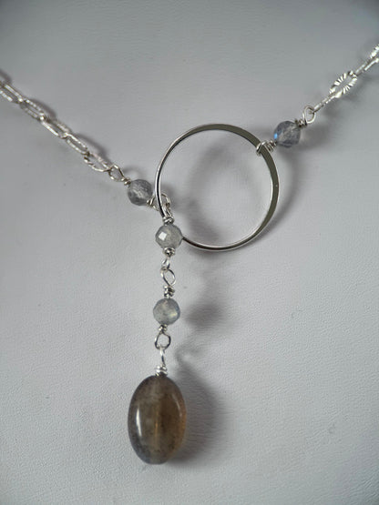 Labradorite and Silver Lariat Necklace