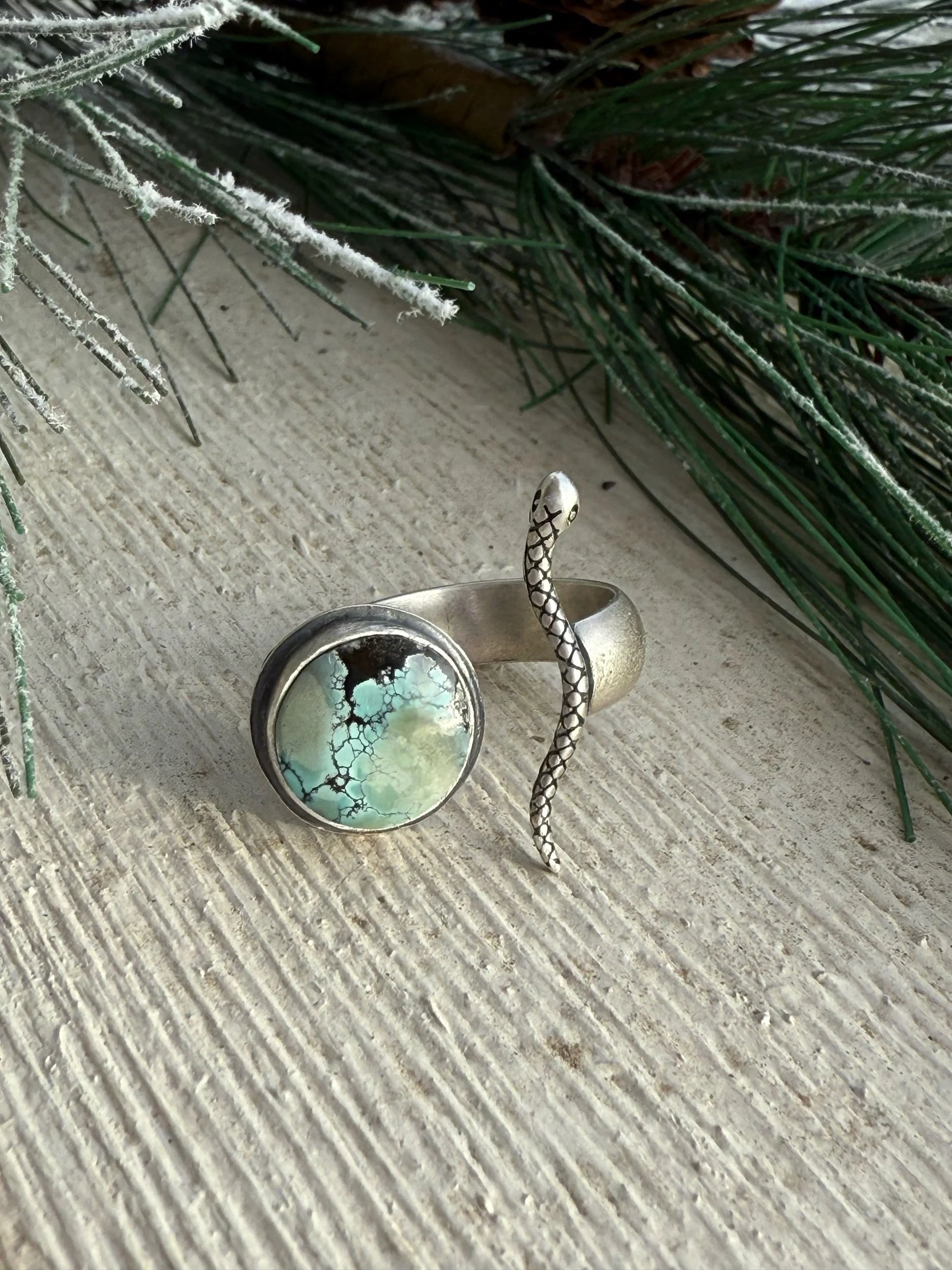 Giraffe Turquoise and Snake Adjustable Open Concept Ring