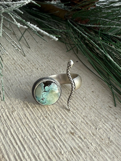 Giraffe Turquoise and Snake Adjustable Open Concept Ring