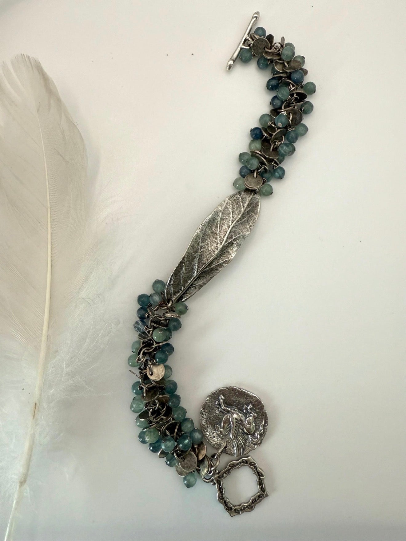 Medium Silver Kyanite Leaf Charm Bracelet