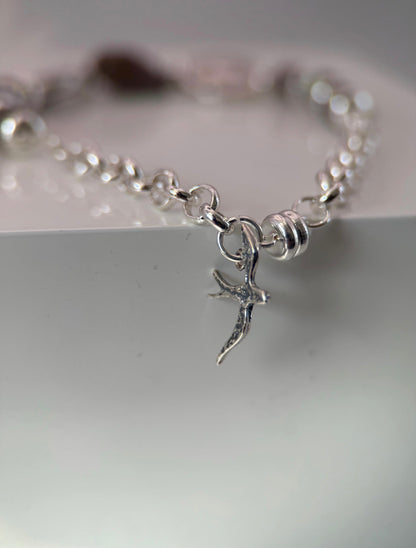 Medium Silver and Labradorite Bird Bracelet