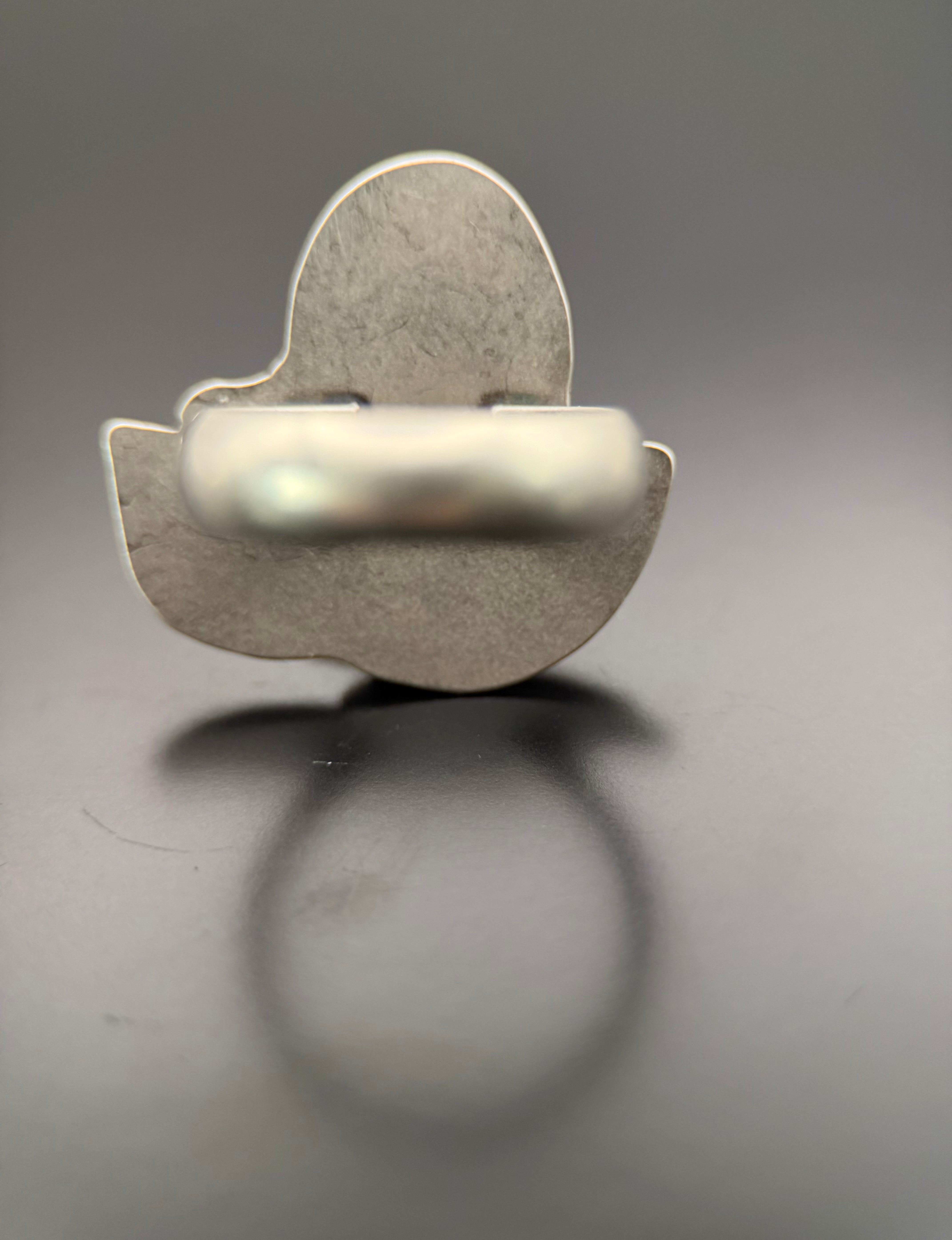 Teal Kyanite and Leaf Silver Ring