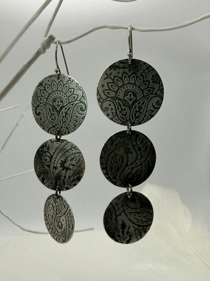 Paisley Silver Disk Earrings