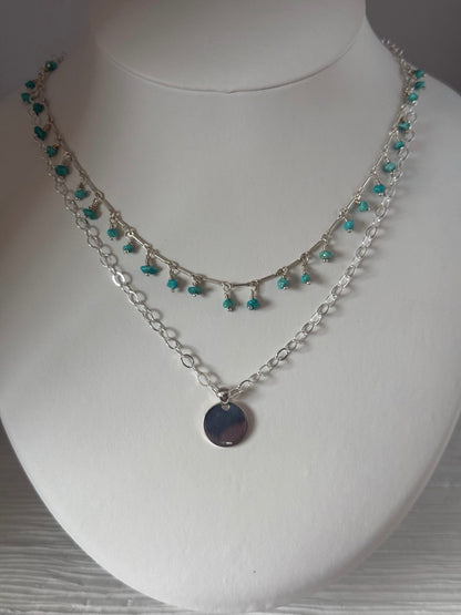Layered Turquoise and Coin Charm Necklace