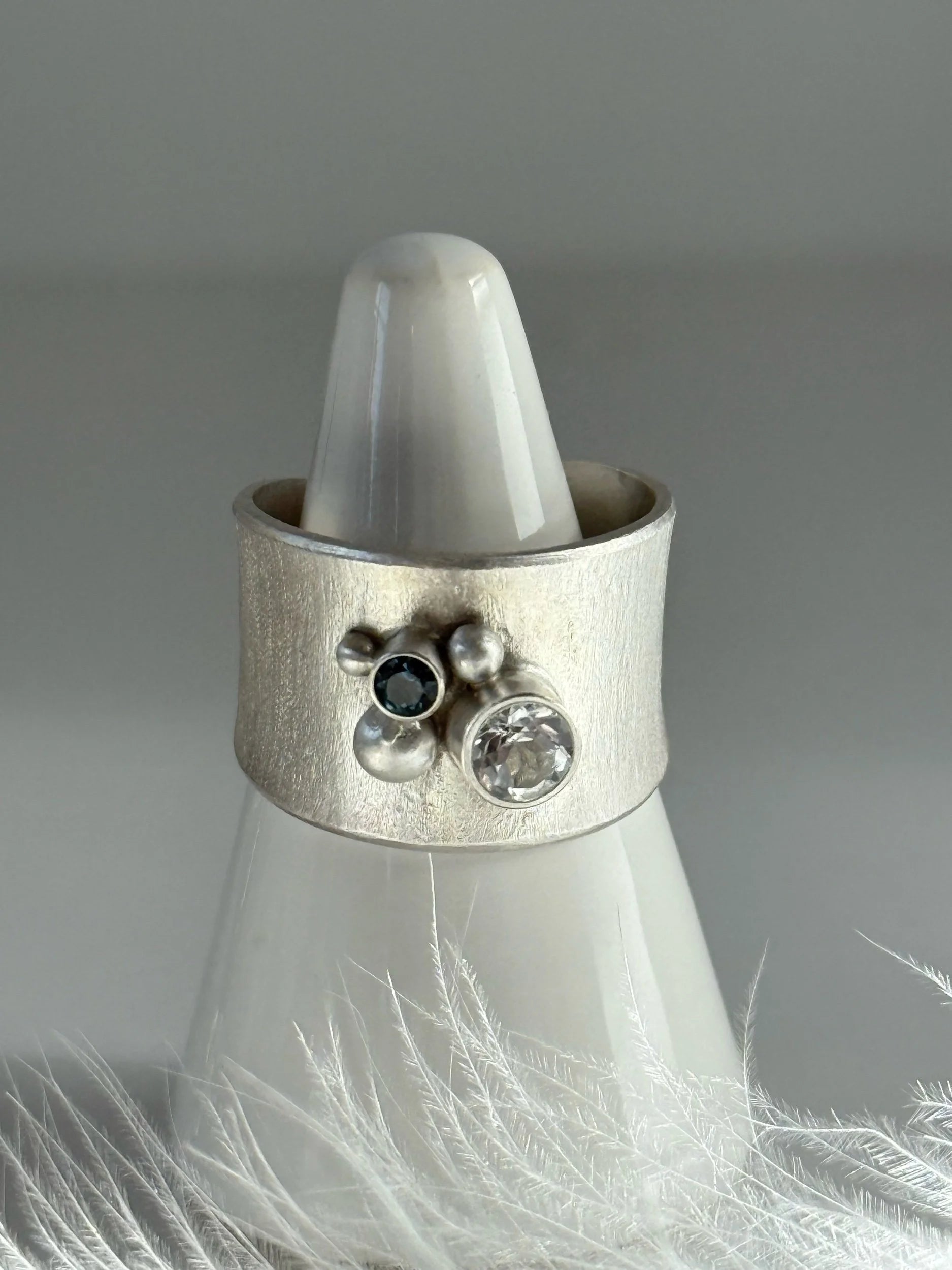 White and London Blue Topaz Silver Ring