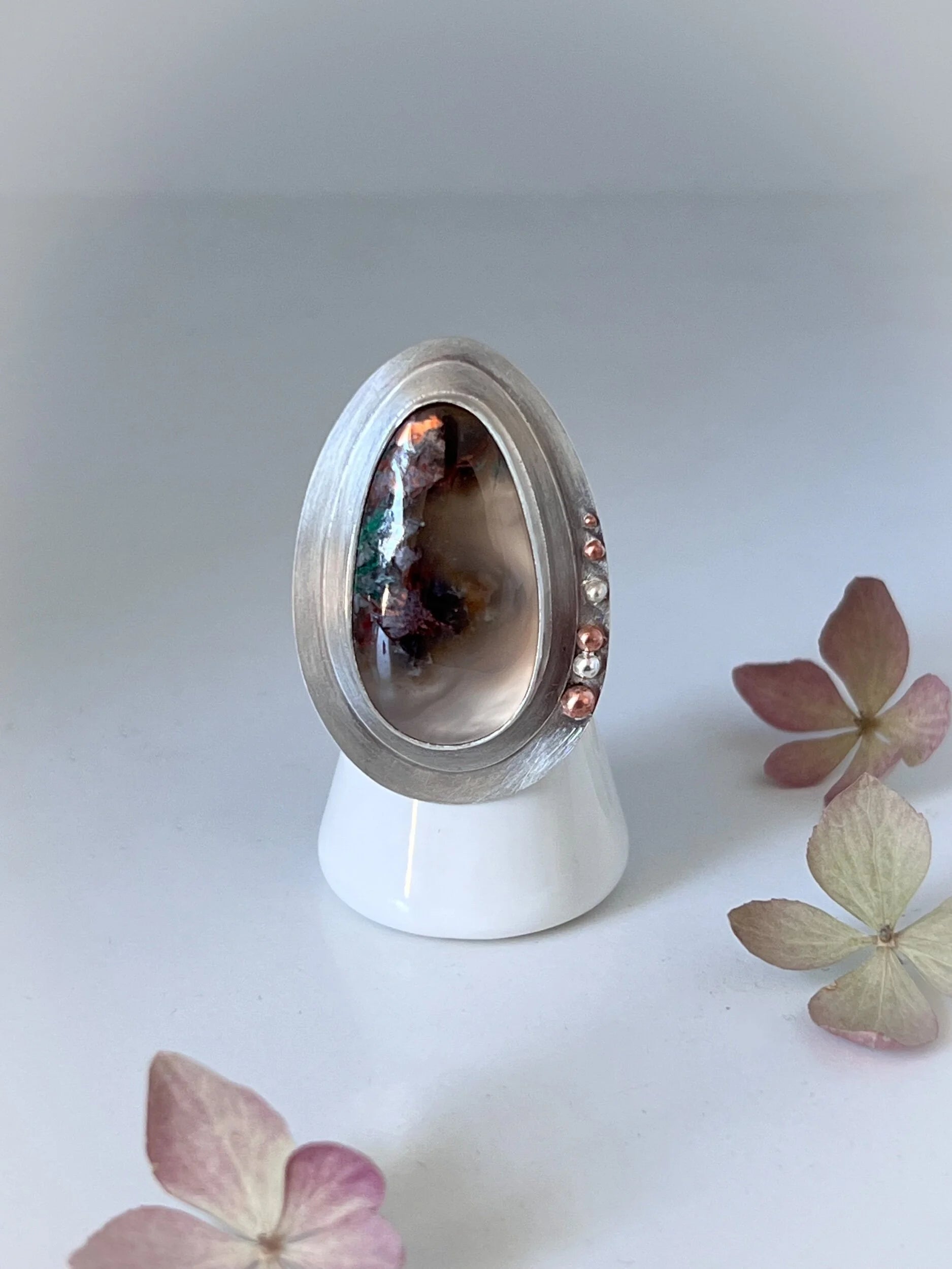 Confetti Chrysocolla Copper & Silver Ring