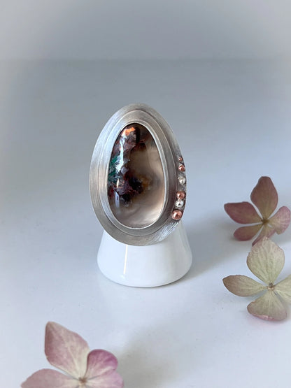 Confetti Chrysocolla Copper & Silver Ring