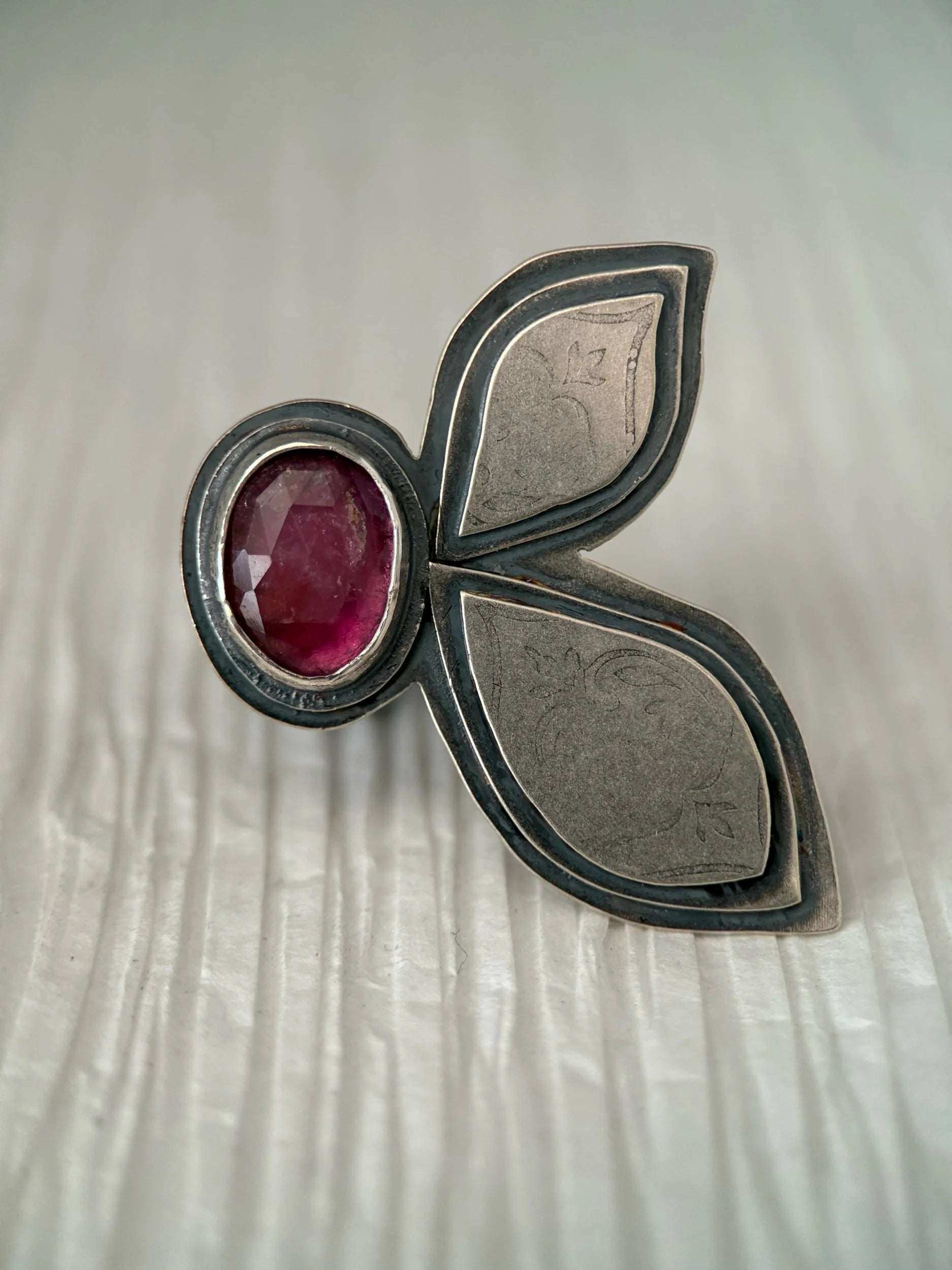 Pink Tourmaline Two Leaf Ring