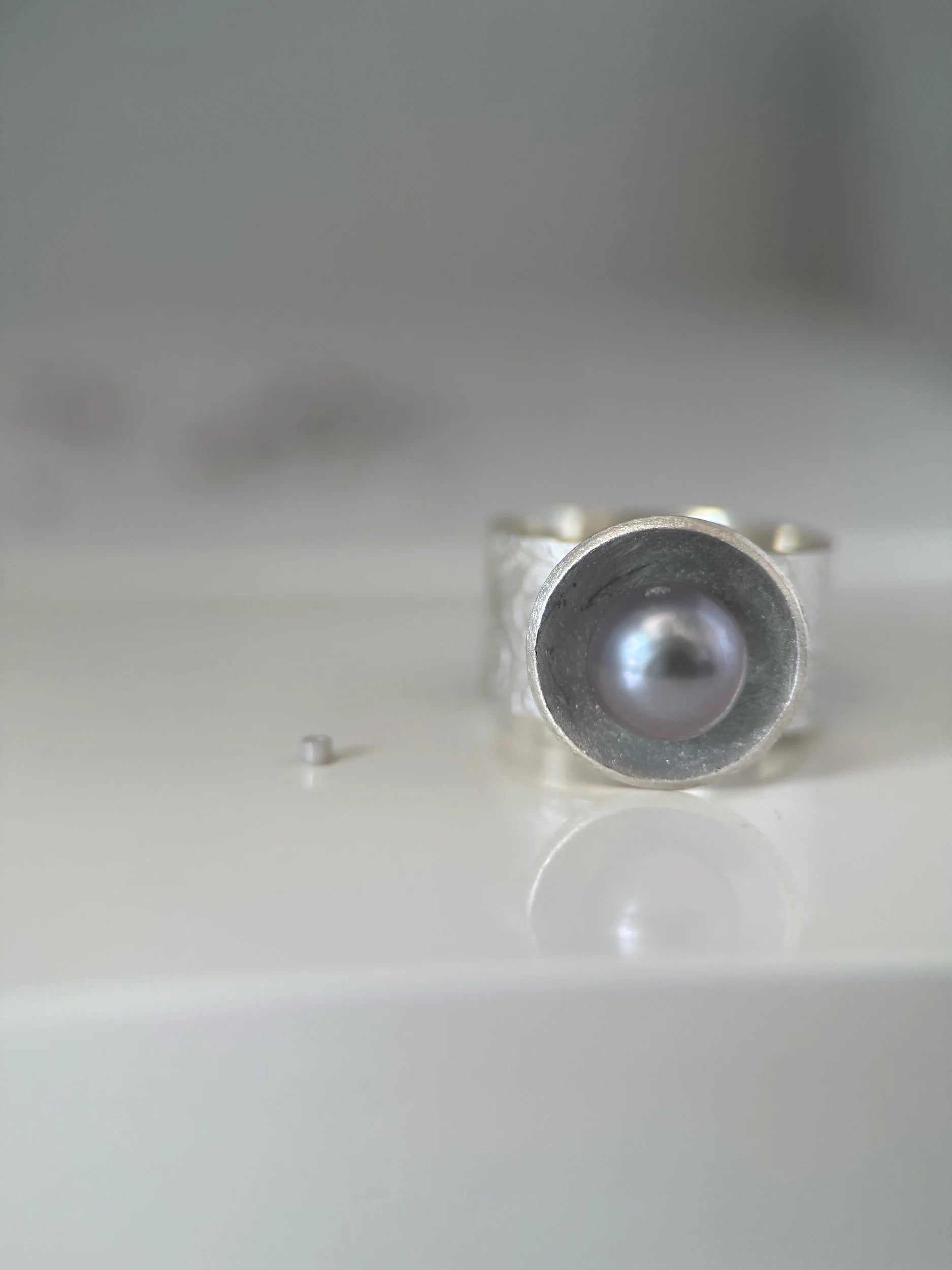Gray Pearl and Silver Ring