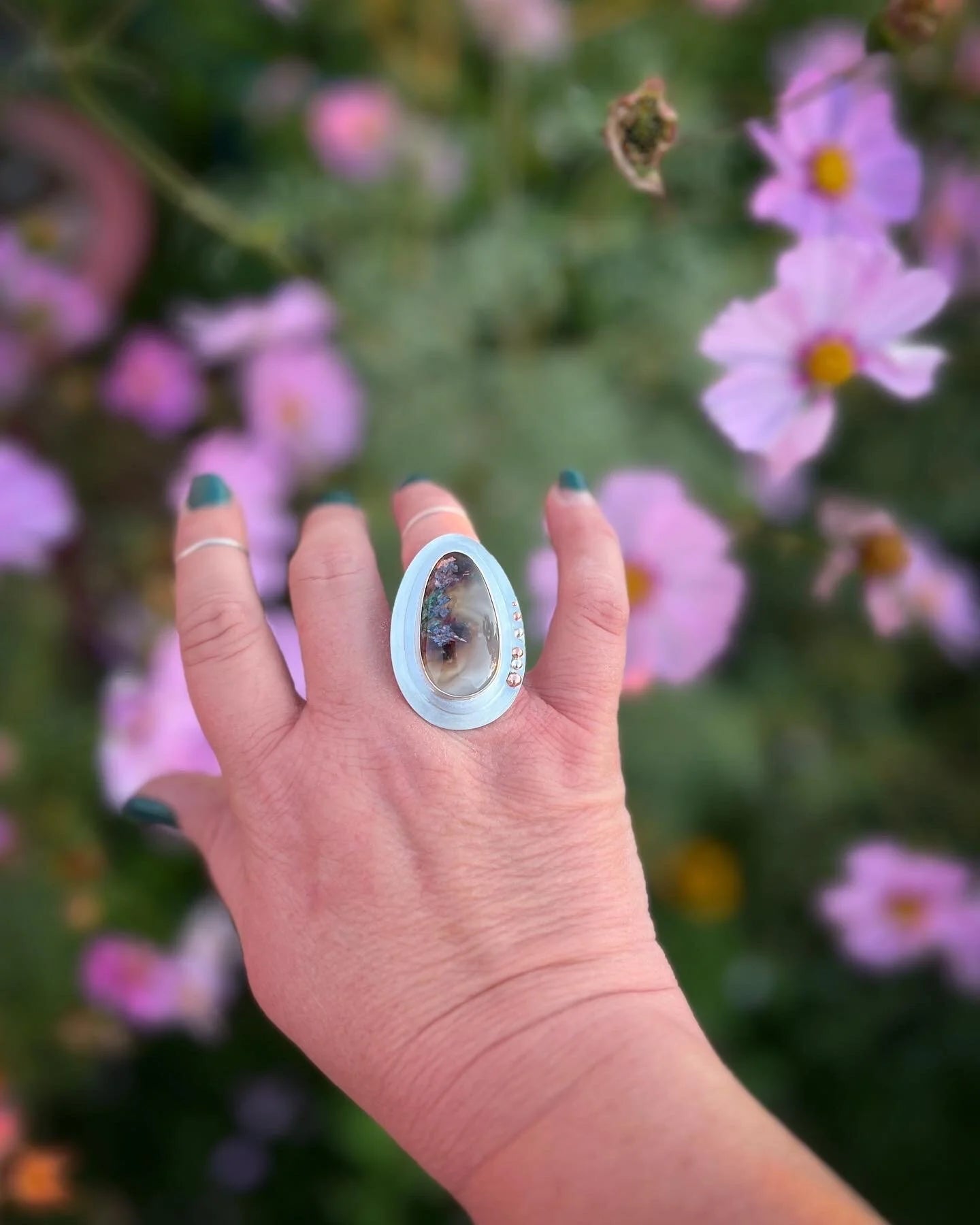 Confetti Chrysocolla Copper & Silver Ring