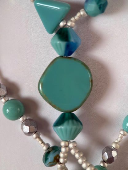 Long Lariat Wrap Turquoise Czech Glass Necklace
