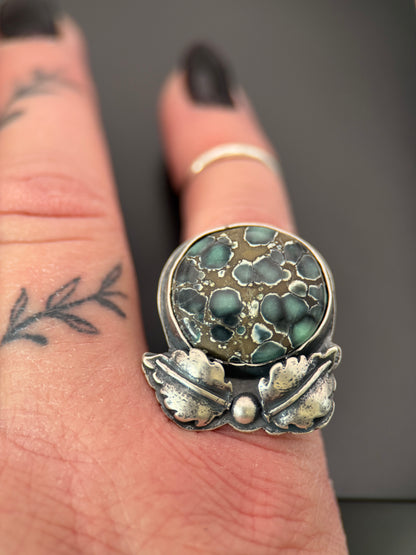 Antelope Hill Variscite Silver Leaf Ring