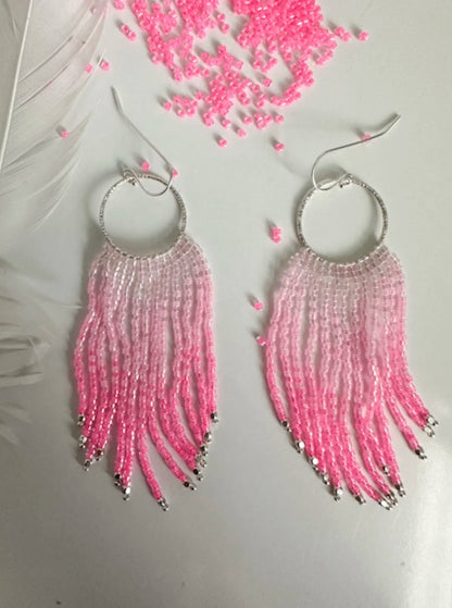 Pink and Silver Fringe Earrings