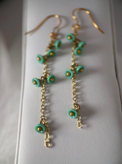 Turquoise & Gold Czech Glass Earrings