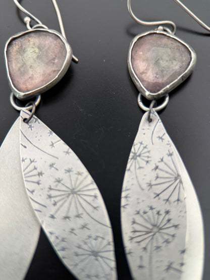 Rosecut Pale Pink Tourmaline Dandelion Drop Earrings