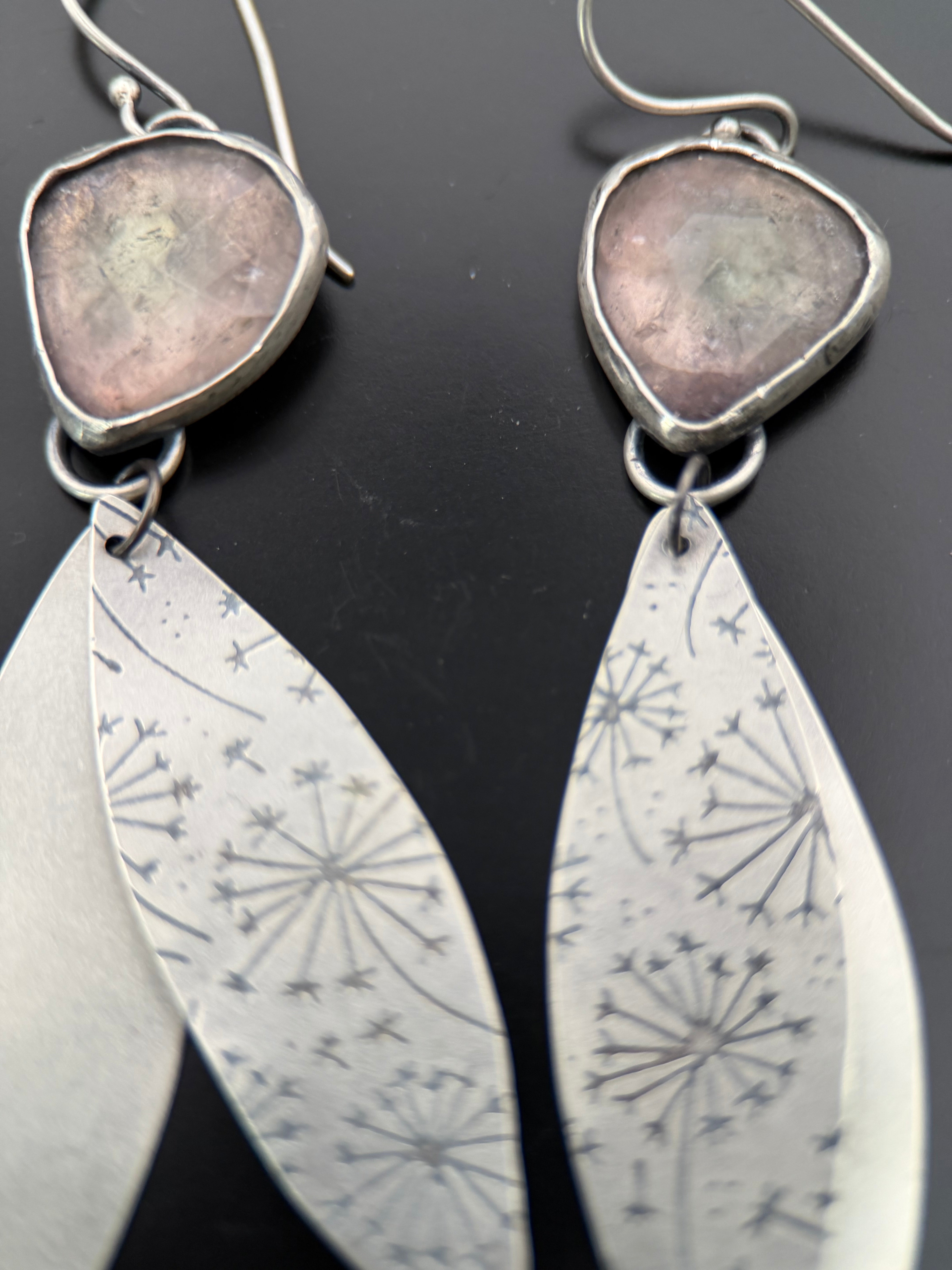 Rosecut Pale Pink Tourmaline Dandelion Drop Earrings