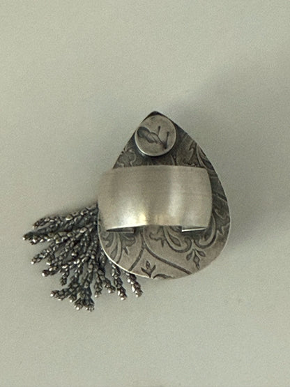Dendritic Agate and Silver Cedar Ring