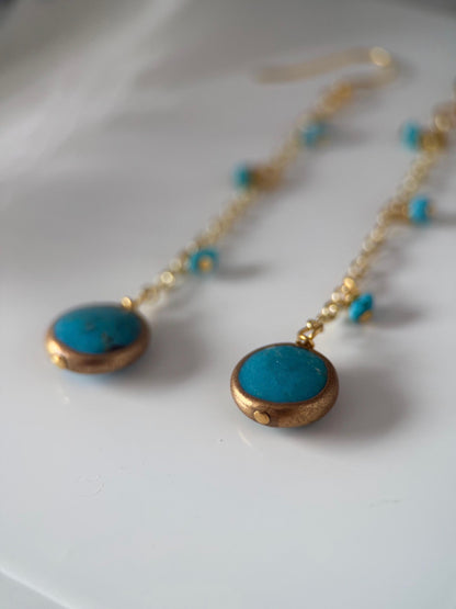 Medium Gold and Turquoise Triple Strand Bracelet and Earrings Set
