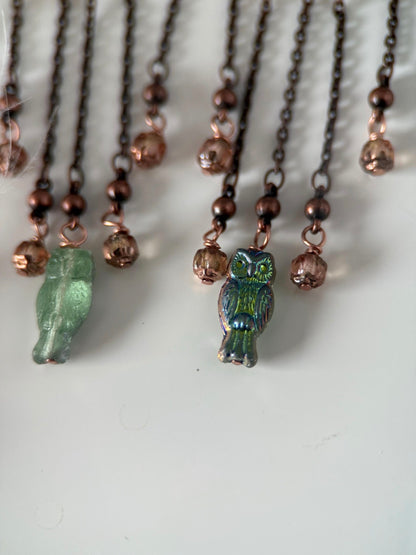 Copper Czech Glass Owl Earrings