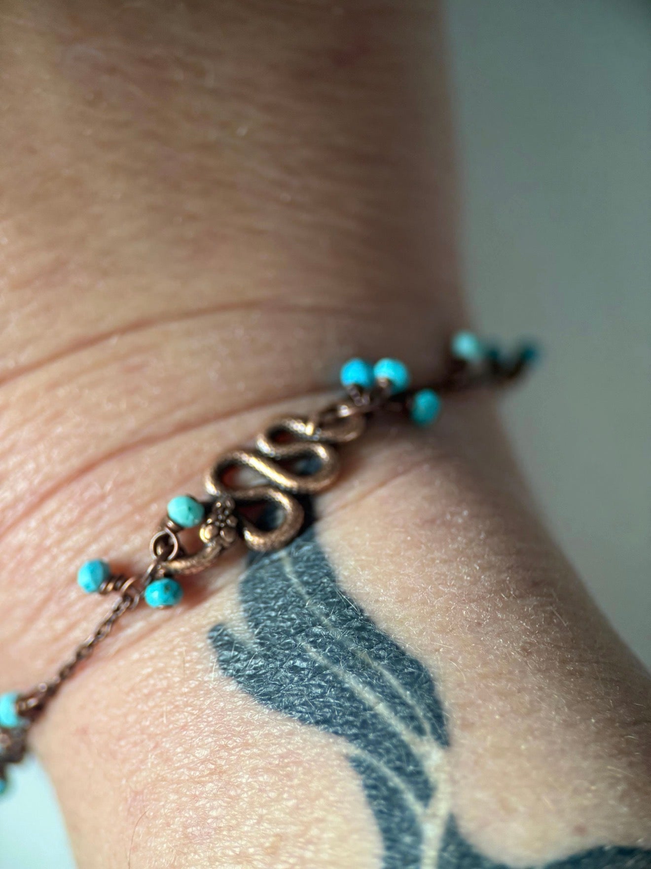Medium Turquoise and Copper Snake Bracelet