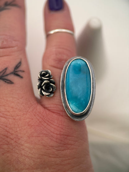 Kingman Turquoise Silver Rose Ring