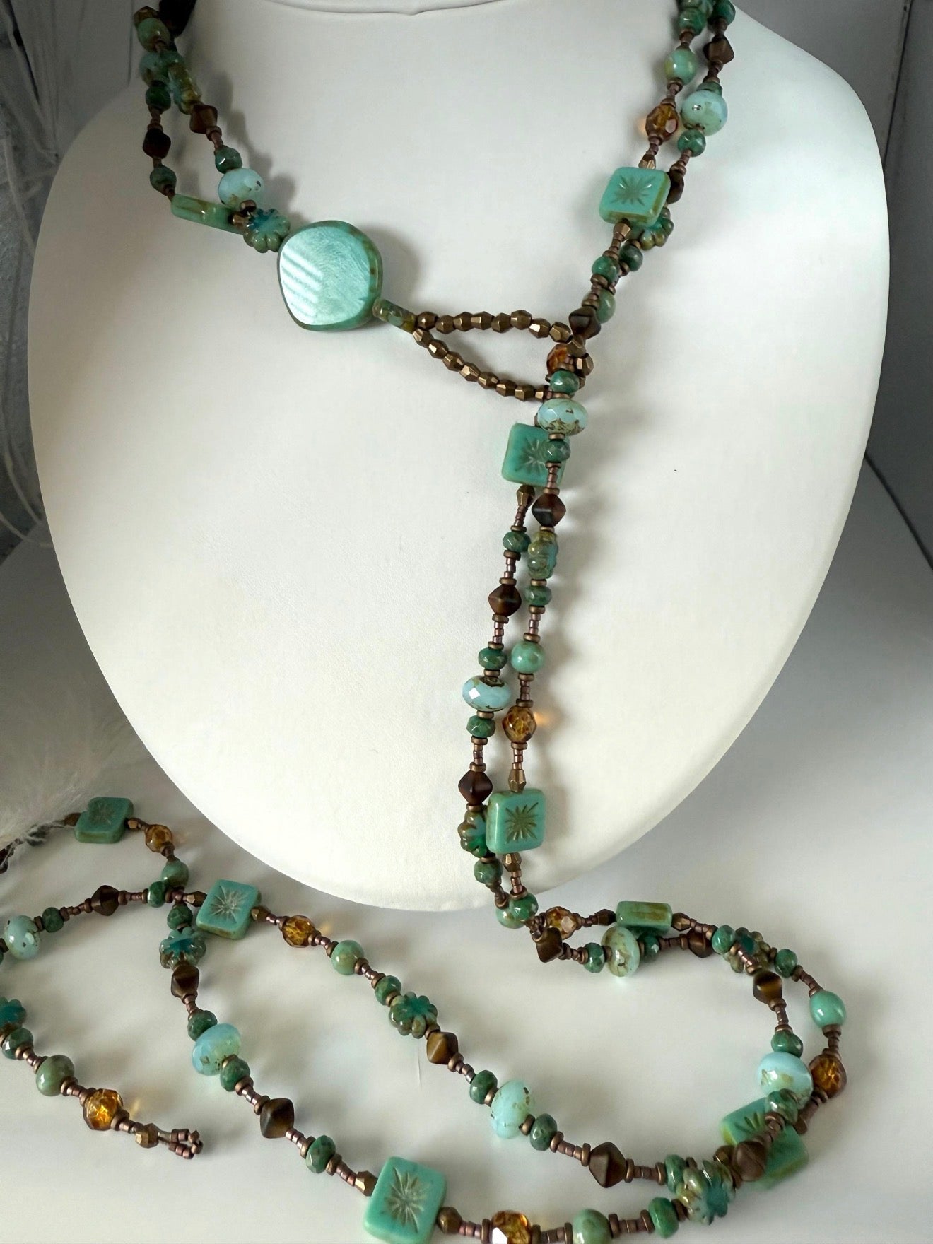 Long Lariat Wrap Czech Glass Necklace