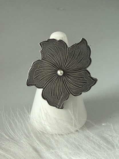 Silver Hibiscus Flower Ring