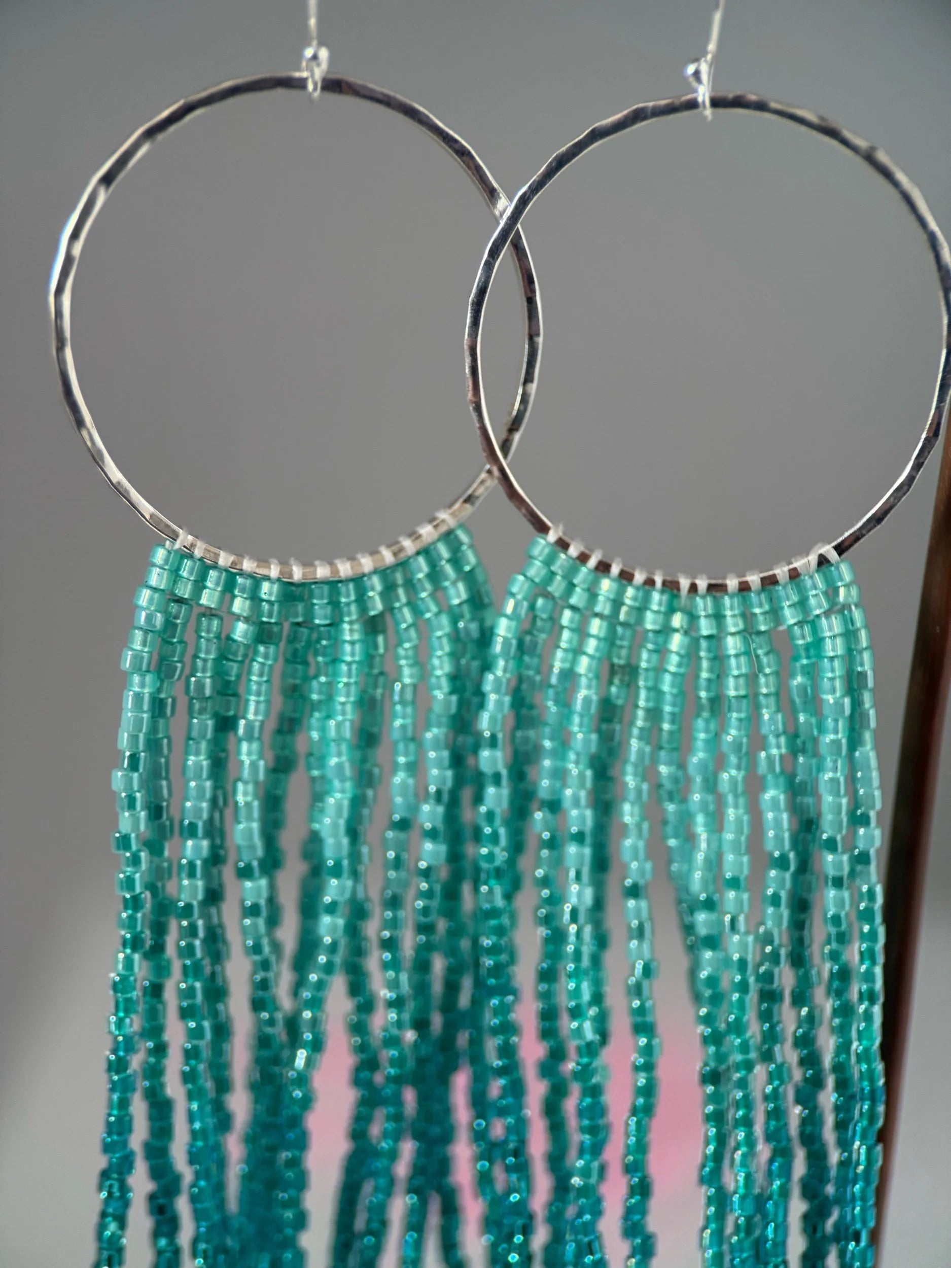 Aqua Blue Fringe Earrings