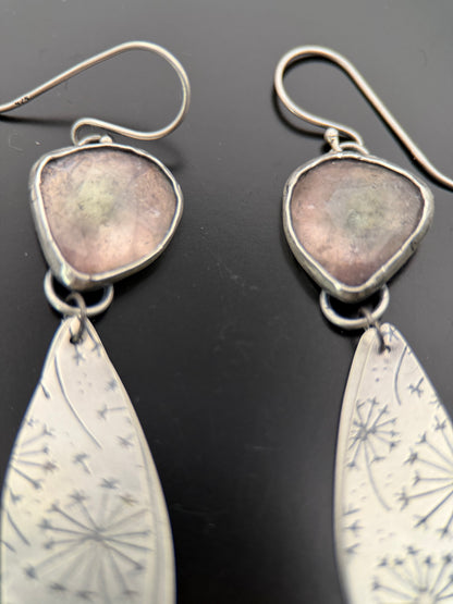 Rosecut Pale Pink Tourmaline Dandelion Drop Earrings