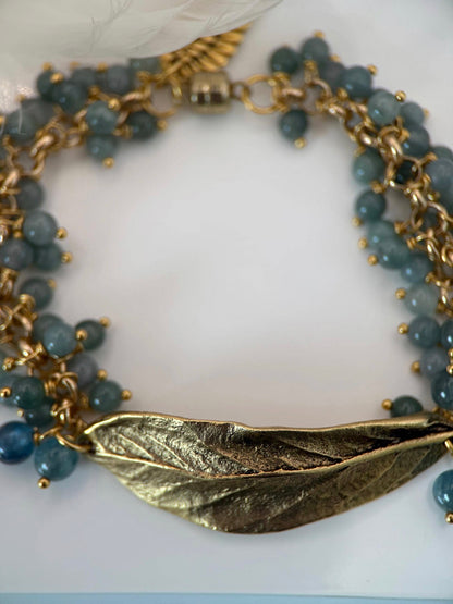 Medium Gold Guatemalan Jade Leaf Bracelet & Earrings