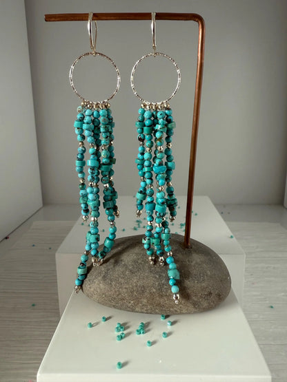 Turquoise Bead Fringe Earrings