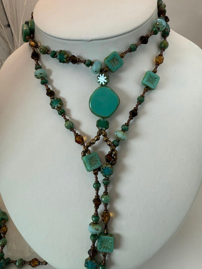 Long Lariat Wrap Czech Glass Necklace