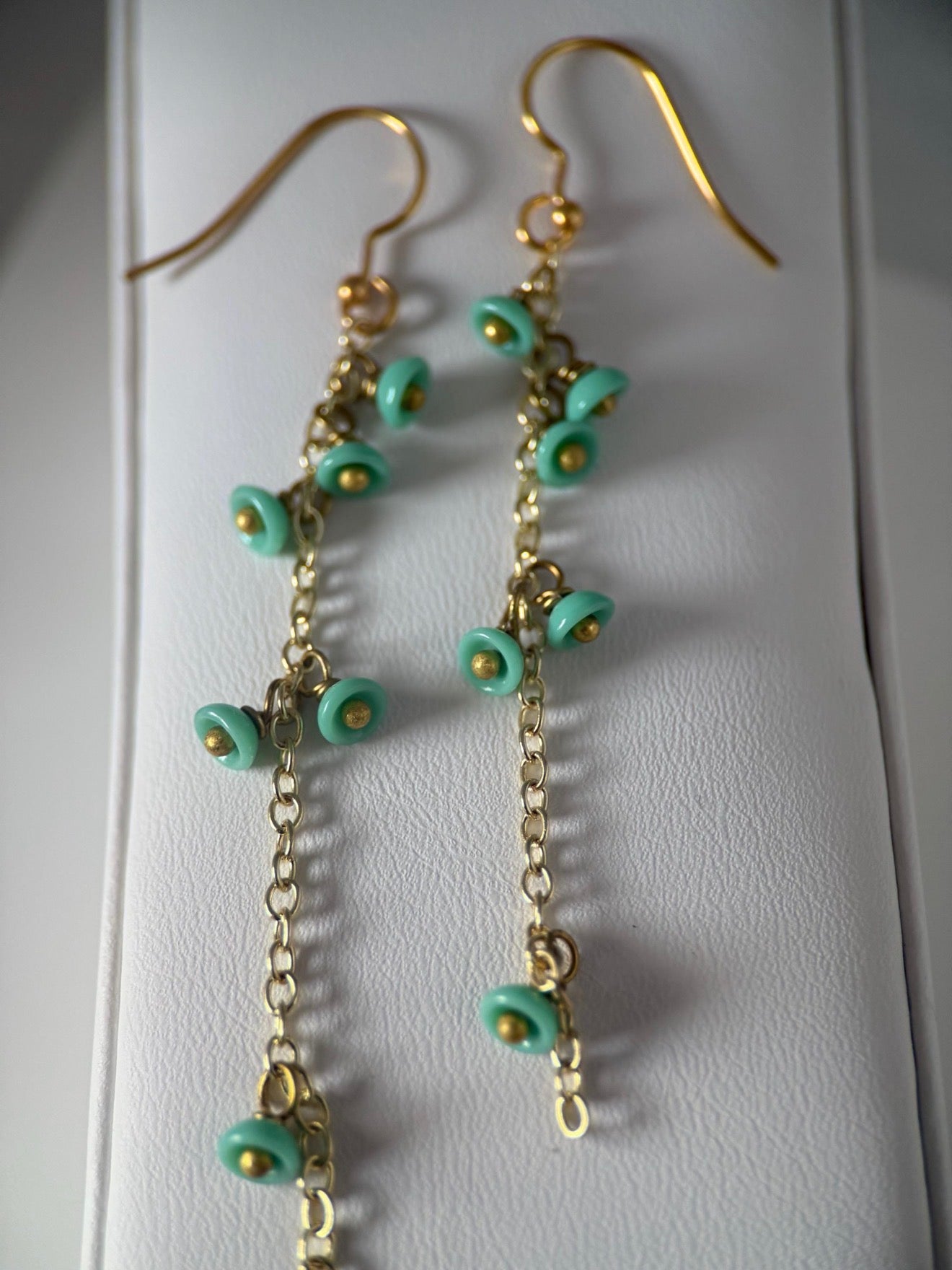 Turquoise & Gold Czech Glass Earrings