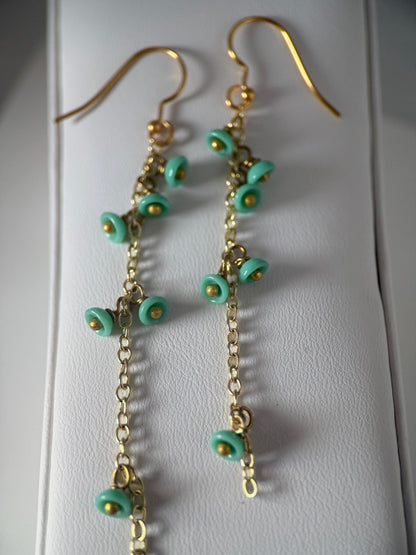 Turquoise & Gold Czech Glass Earrings