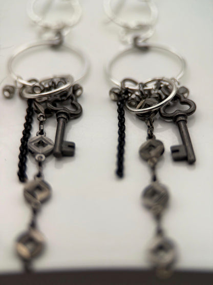Silver Key Charm Earrings