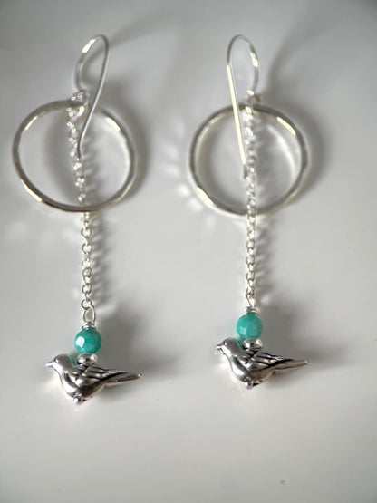 Medium Bird and Amazonite Bracelet and Earrings Set