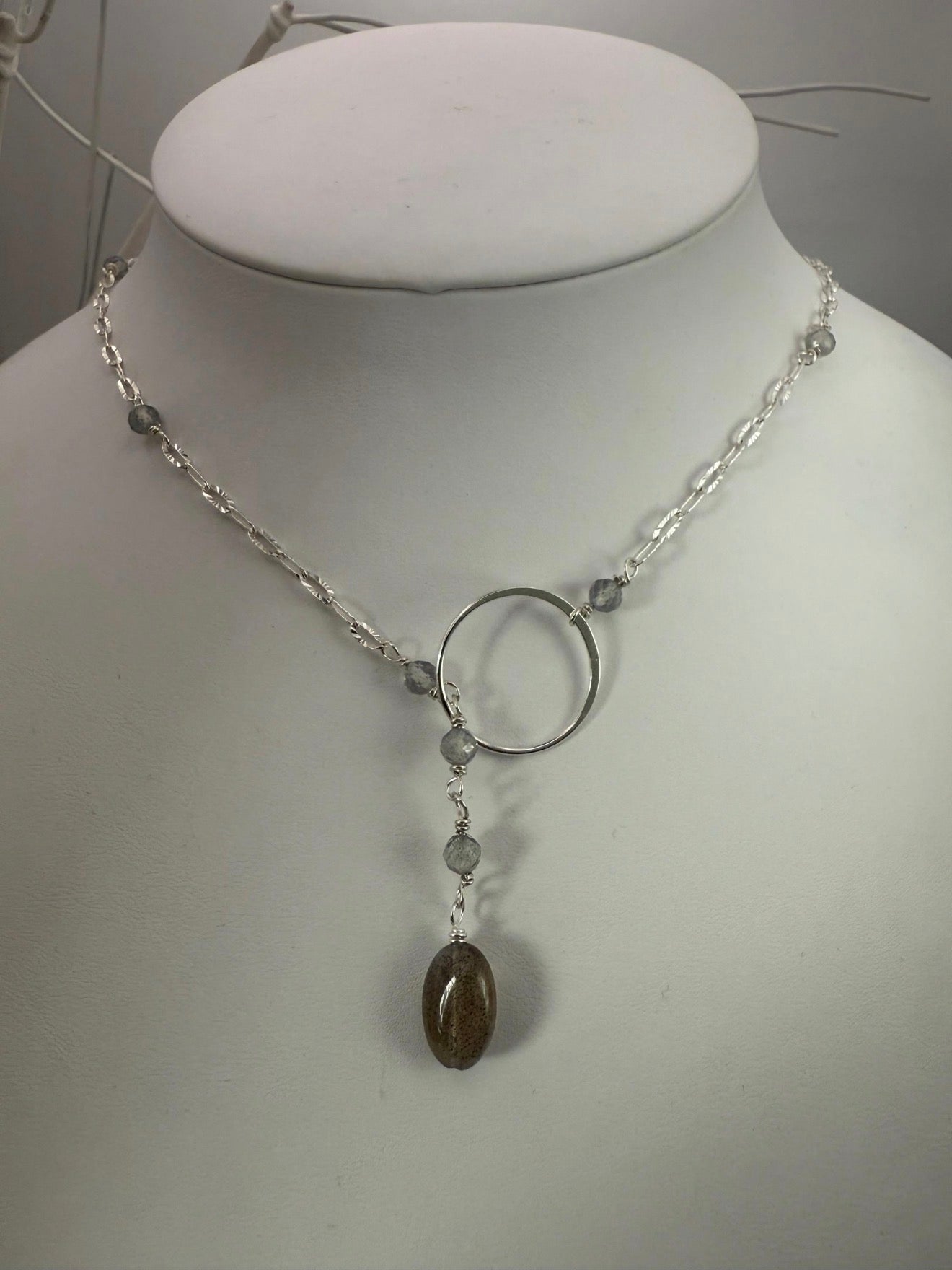 Labradorite and Silver Lariat Necklace