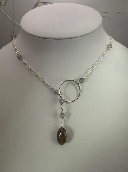 Labradorite and Silver Lariat Necklace