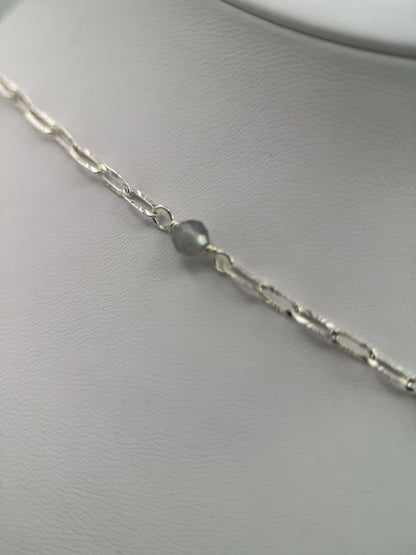 Labradorite and Silver Lariat Necklace