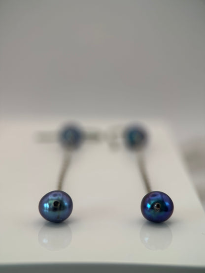 Peacock Purple Pearl and Silver Earrings