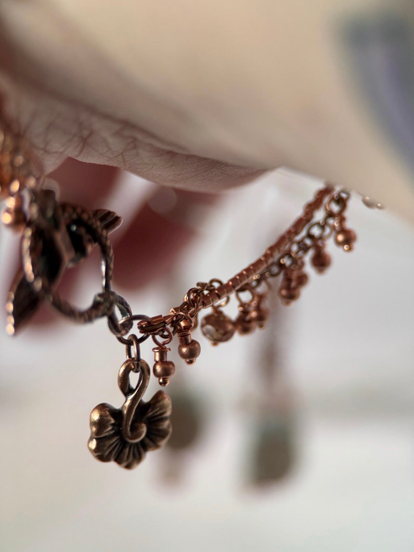 Medium Copper Owl Czech Glass Bracelet and Earrings Set